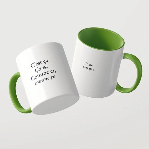 C’est ça mug with a green inside and green handle