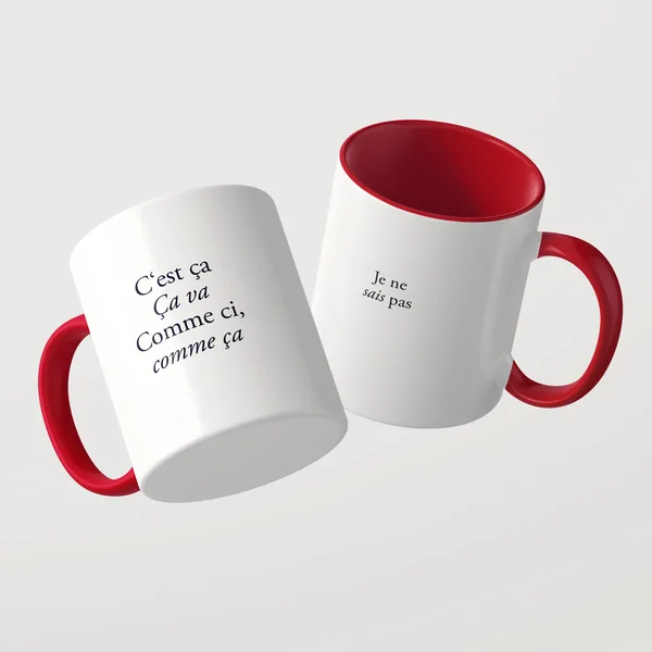 C’est ça mug with a red inside and red handle