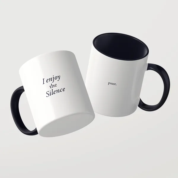 I Enjoy The Silence mug with a black inside and black handle