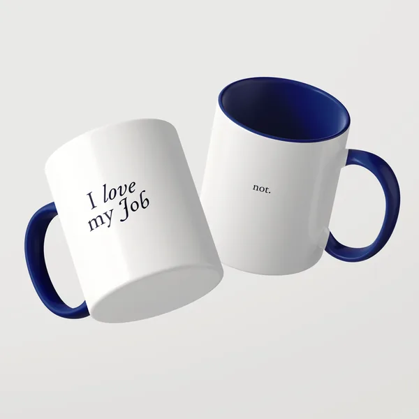 I love my Job Tasse mit blauer Innenseite und blauem Henkel