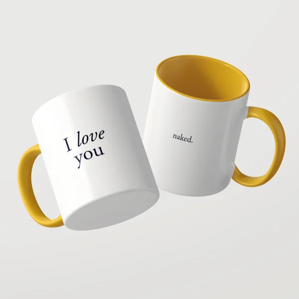 I Love You Tasse mit gelber Innenseite und gelbem Henkel