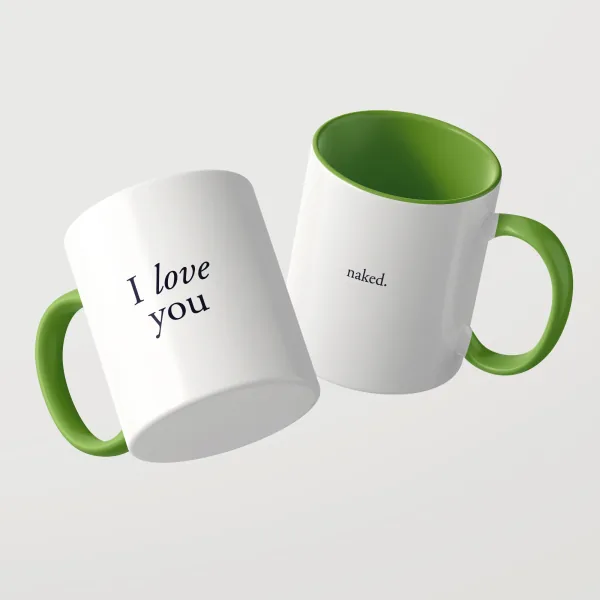 I Love You Tasse mit grüner Innenseite und grünem Henkel