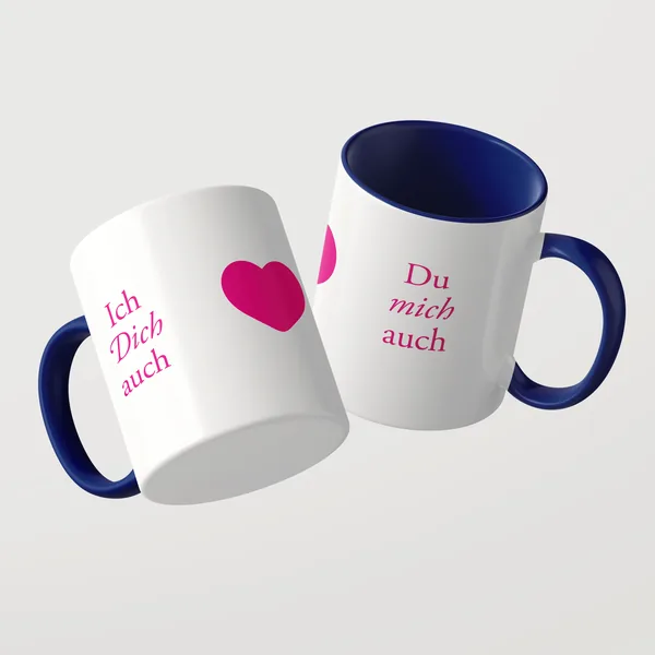 Ich dich auch Tasse mit blauer Innenseite und blauem Henkel