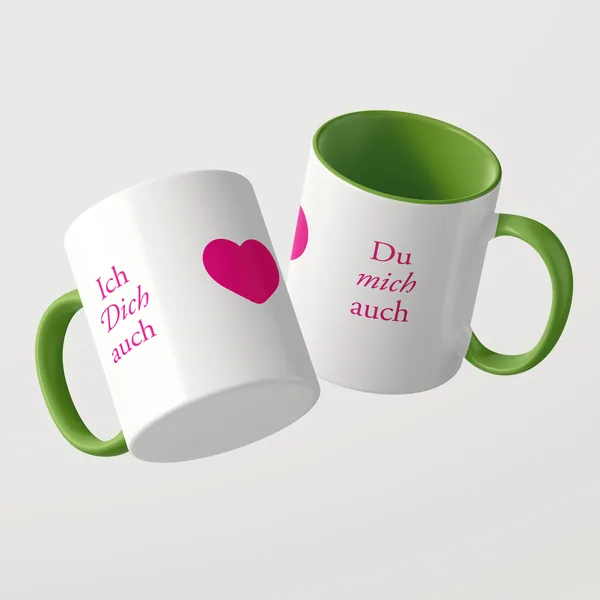 Ich dich auch Tasse mit grüner Innenseite und grünem Henkel