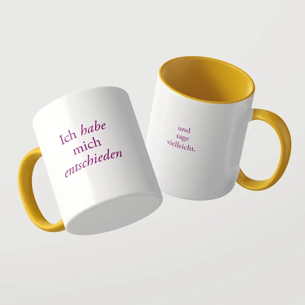 Ich habe mich entschieden Tasse mit gelber Innenseite und gelbem Henkel