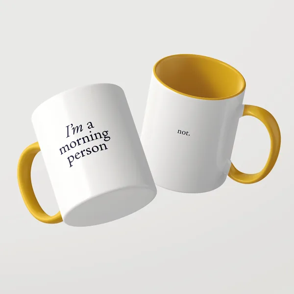 I’m a Morning Person Tasse mit gelber Innenseite und gelbem Henkel