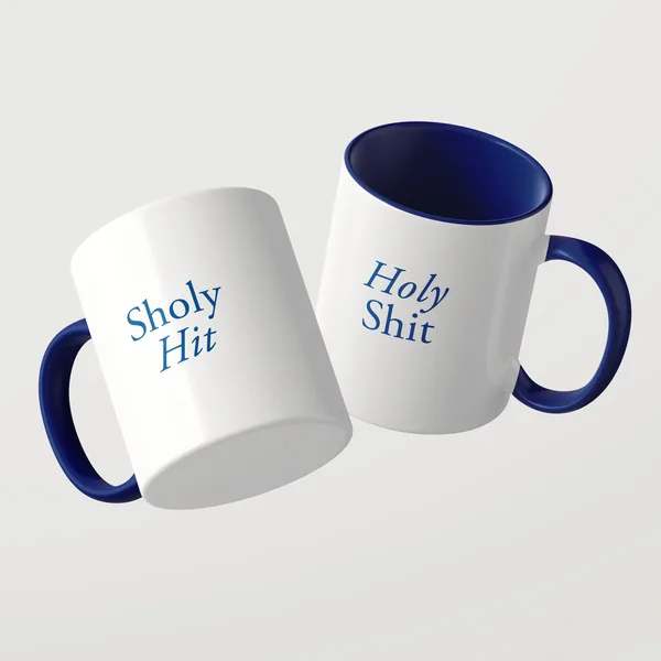 Sholy Hit mug with a blue inside and blue handle