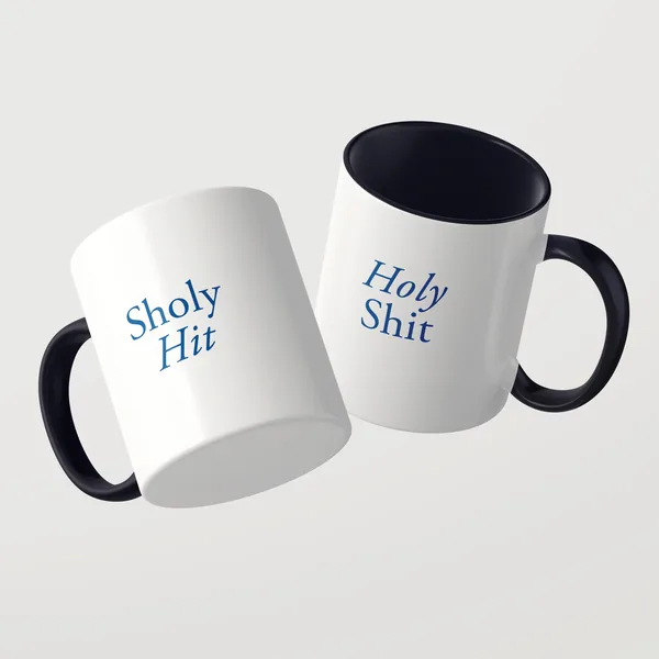 Sholy Hit mug with a black inside and black handle